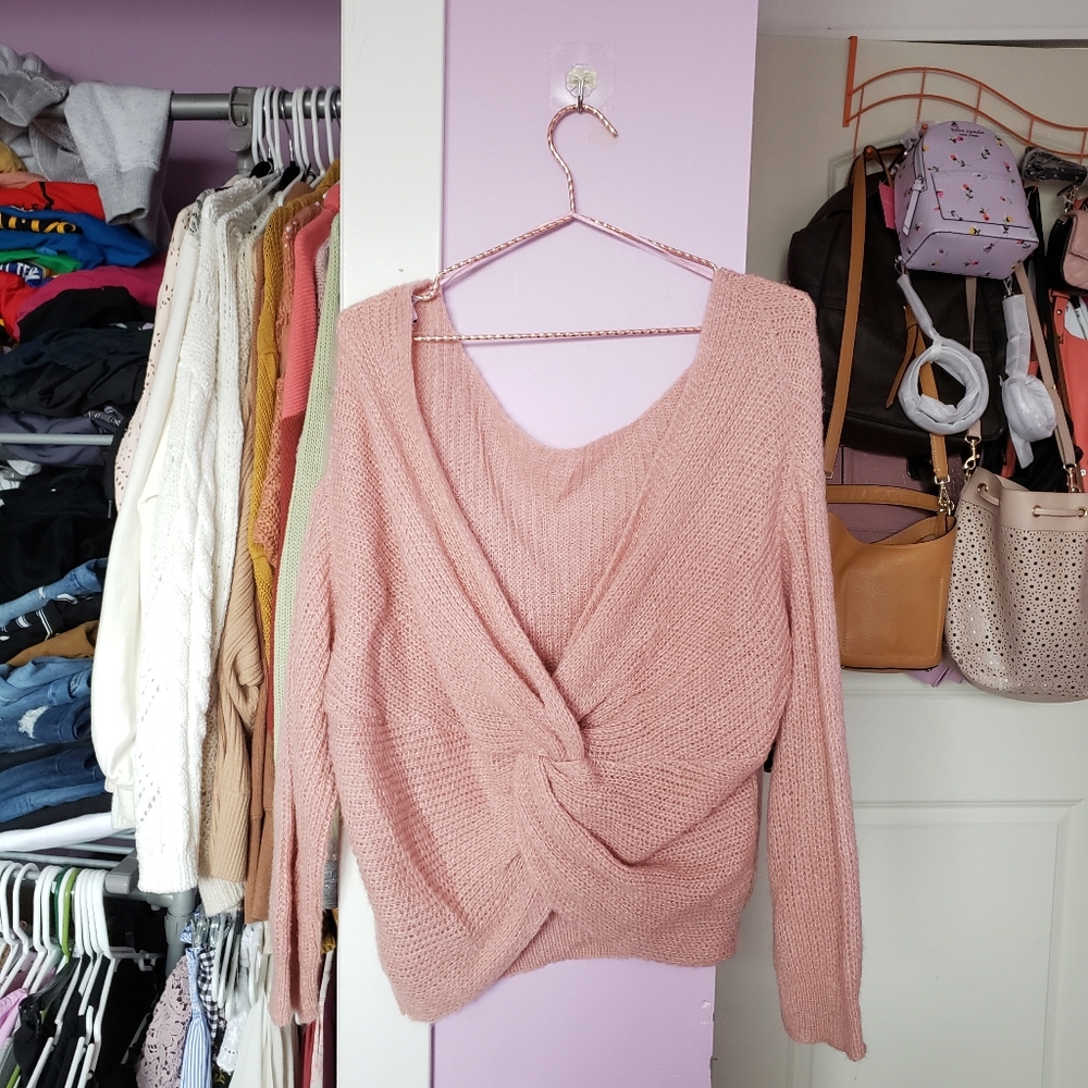 Oversized Pink Tied Back Sweater